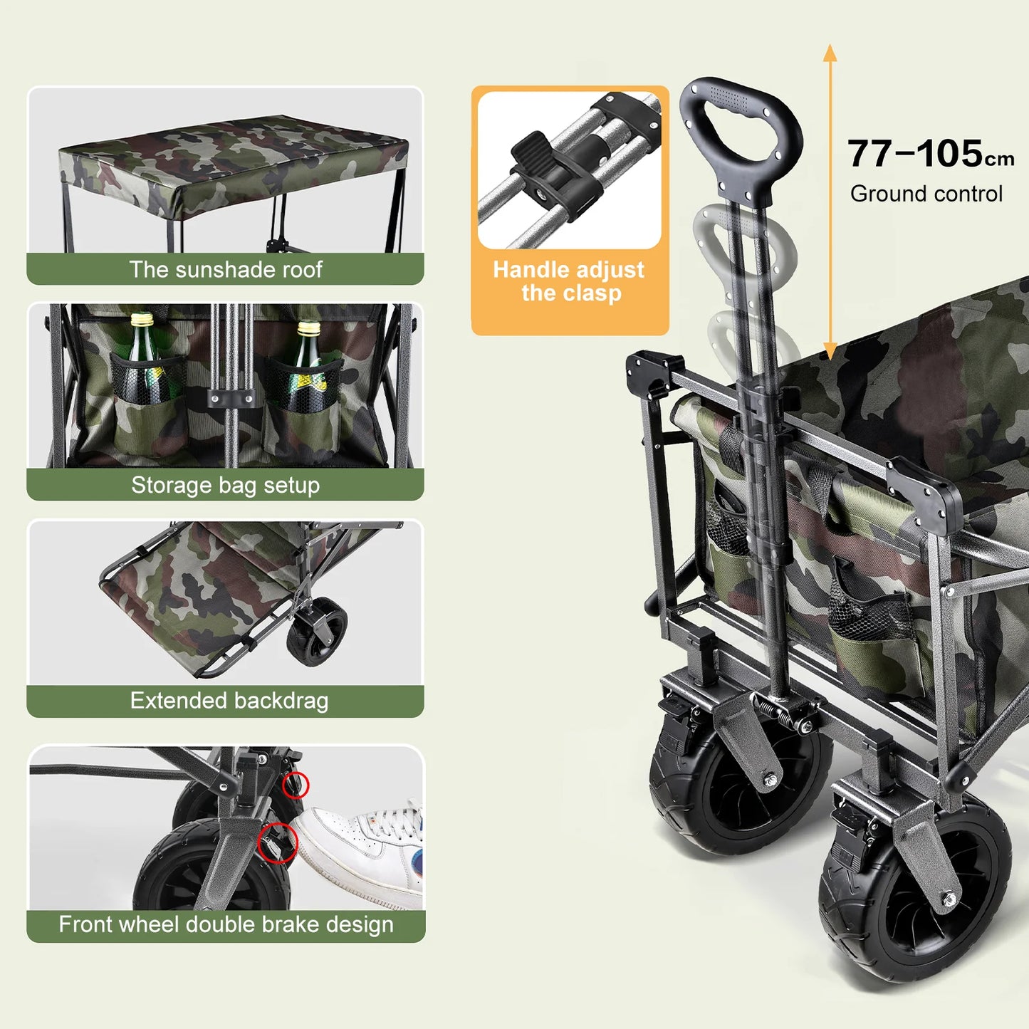 Duty Foldable Wagon Cart with 360° Rotating Wheels for All Terrain