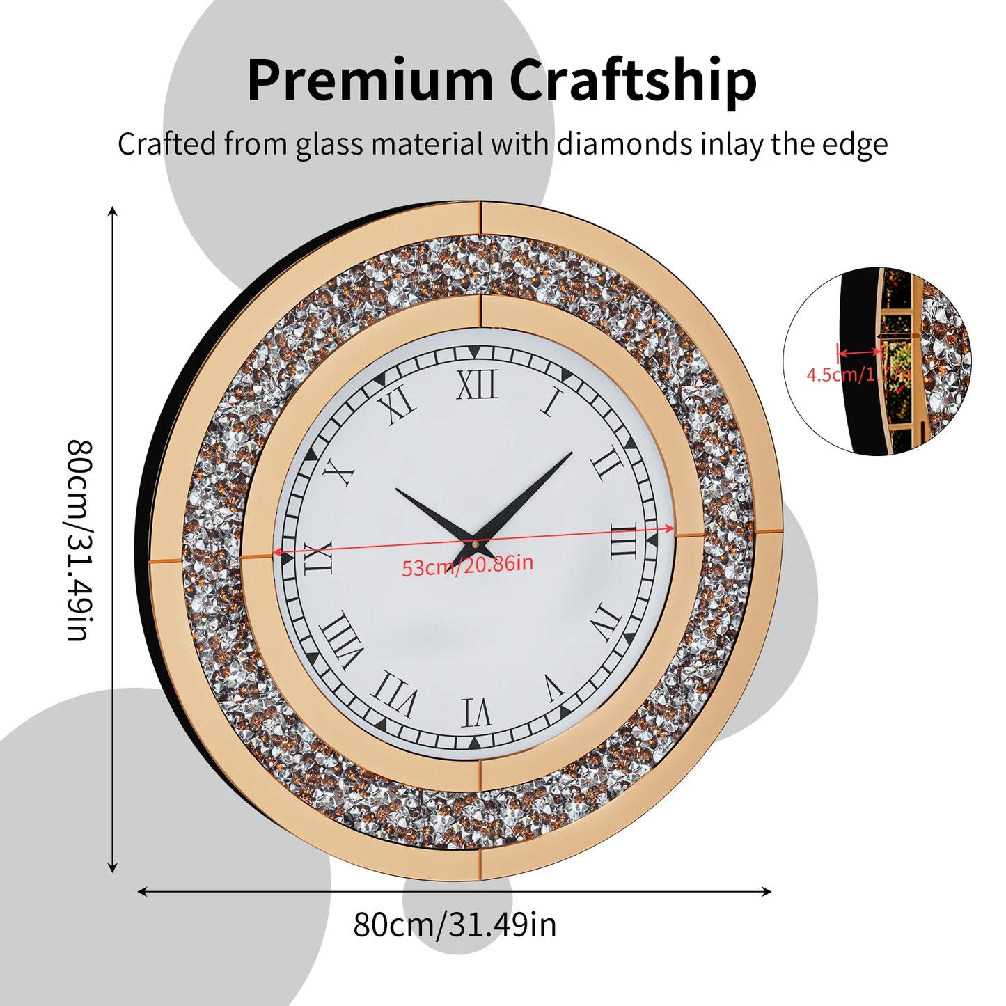 Bling Silver Round Mirror Clock