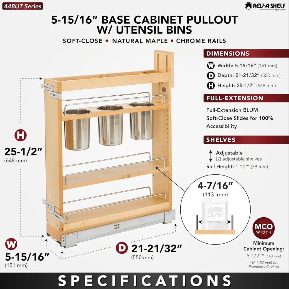5" Pull Out Storage Organizer for Base Kitchen Cabinets