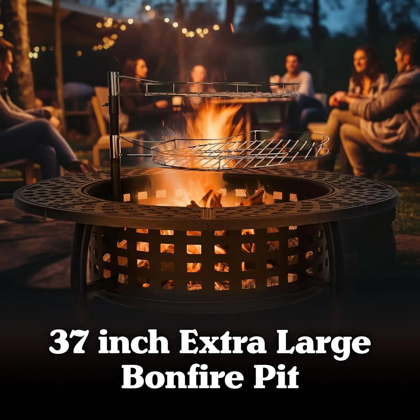 Outdoor Fire Table with 2 Grills, Lid, Poker, and Cover