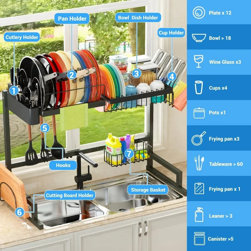 Over The Sink Dish Drying Rack (Adjustable Height/Length)