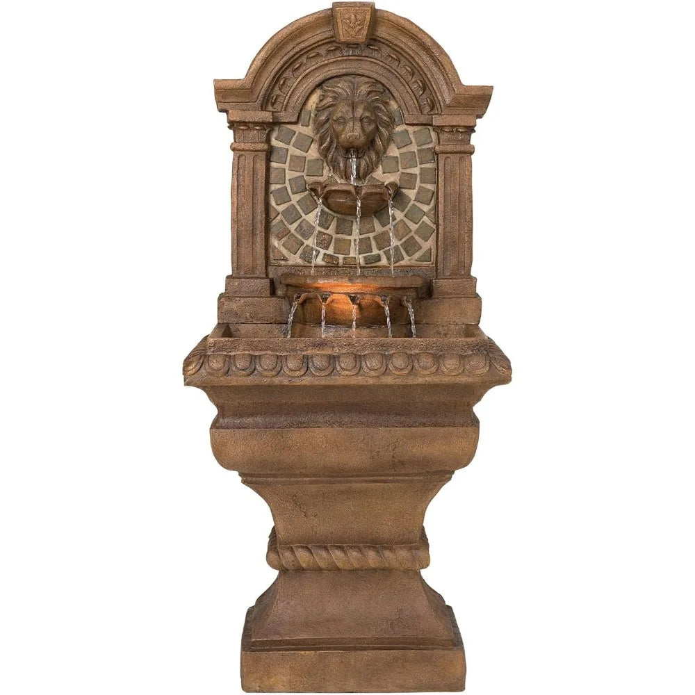 Royal Lions Head Mediterranean Outdoor 3 Tiered Wall Water Fountain