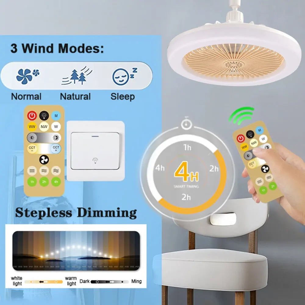E27 Light Holder Ceiling Fan Lights LED Fan Light Universal with Remote Control