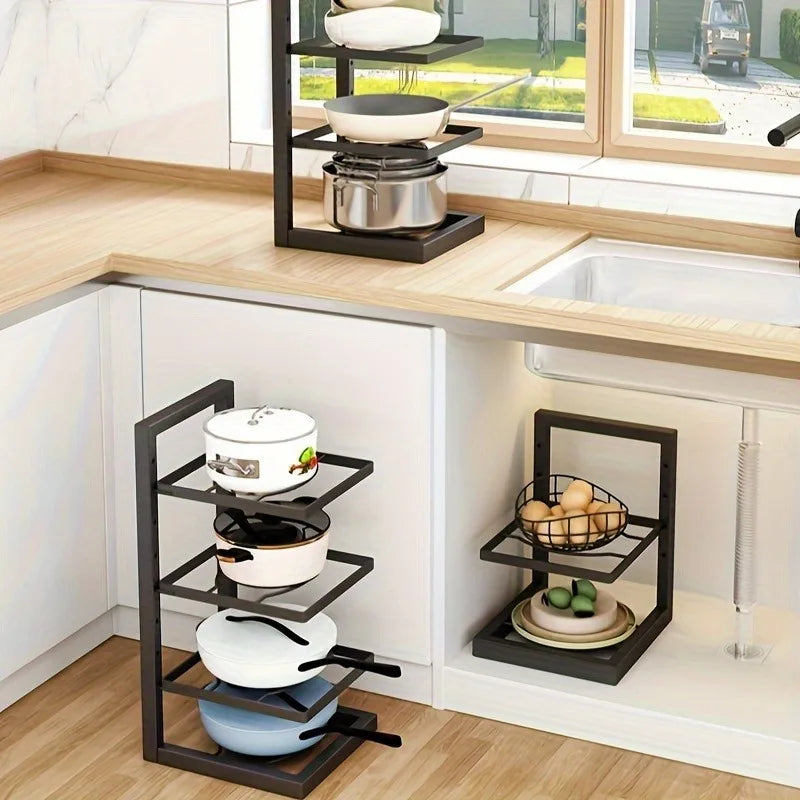 1pc Height Adjustable Three And Four Tier Pot Rack Storage