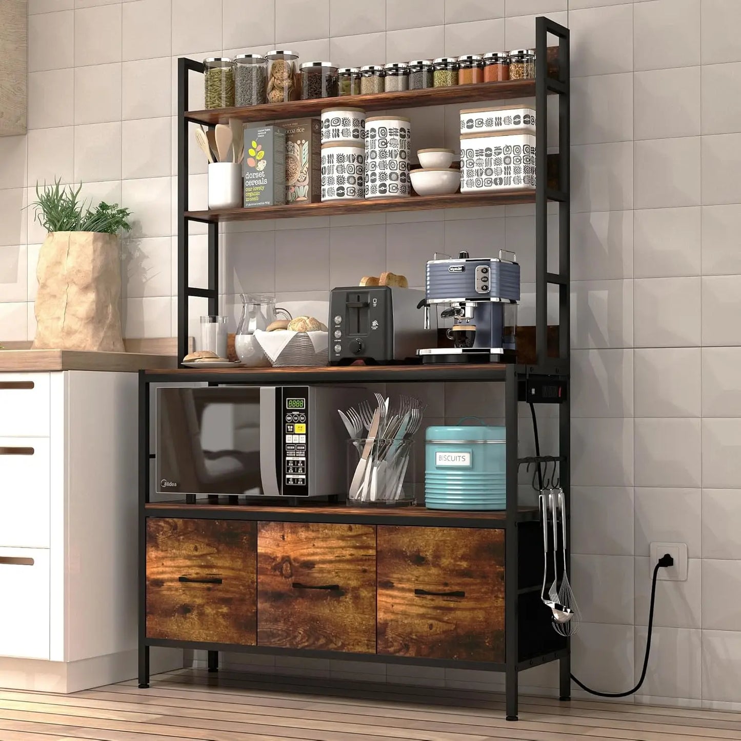 Kitchen Bakers Rack with Power Outlet