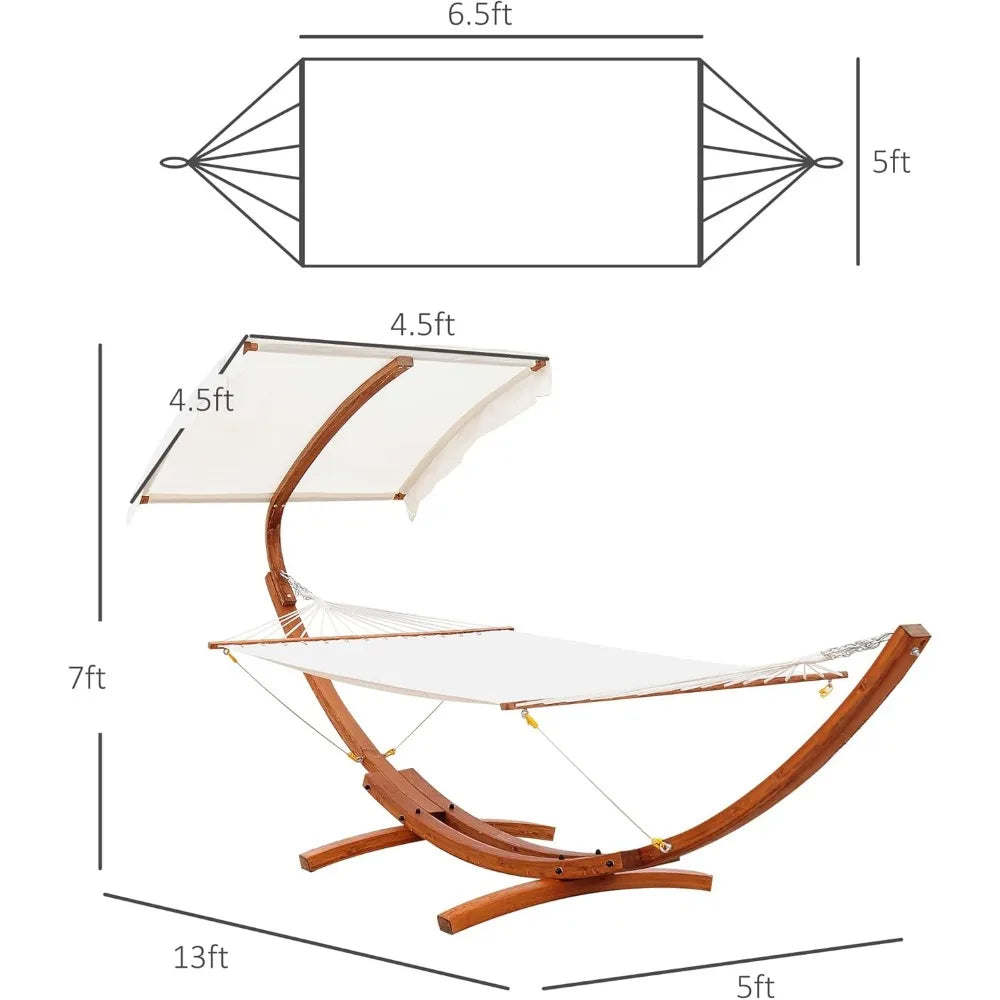13FT Wooden Arc Hammock with Canopy