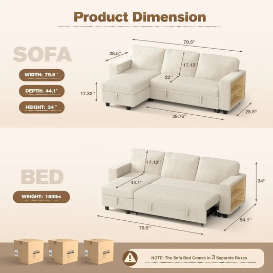 Convertible Sectional Couch for Living Room with Pull Out Sleeper