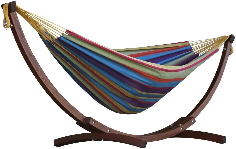 Double Cotton Hammock with Solid Pine Arc Stand