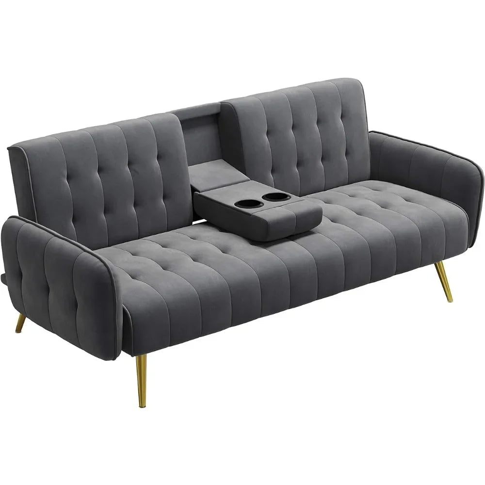 Convertible Couch With 2 Cup Holders and Removable Armrests