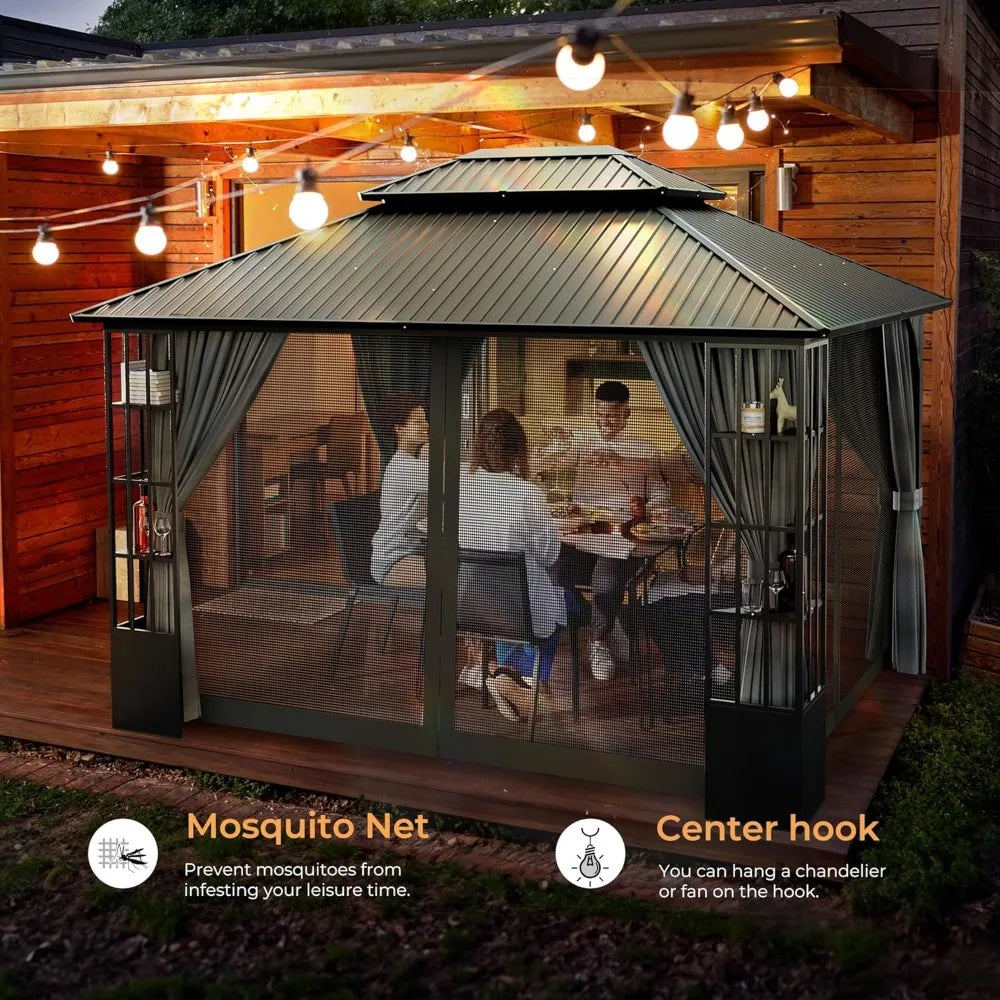 10 x12 Hardtop Gazebo, with Netting and Curtains