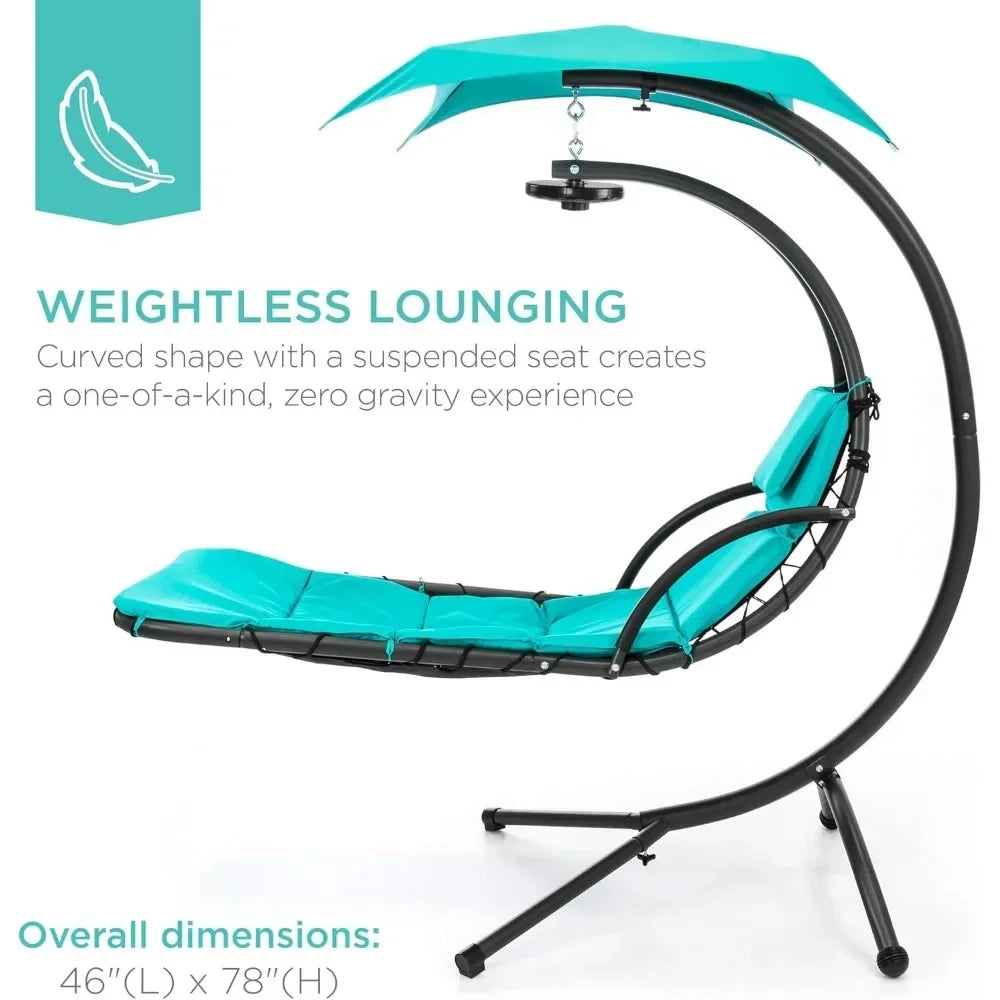 Hanging LED-Lit Curved Chaise Lounge Swing Chair