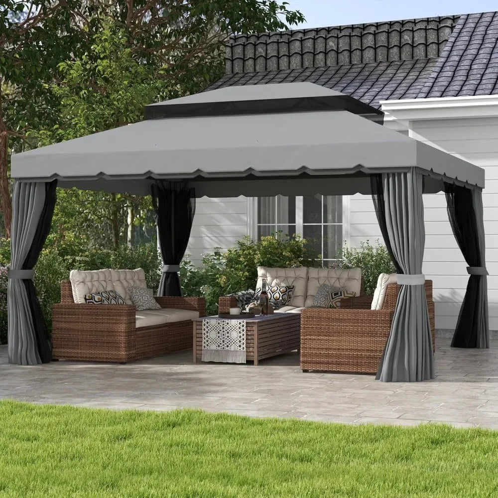 10' x 13' Patio Gazebo, with Netting and Curtains
