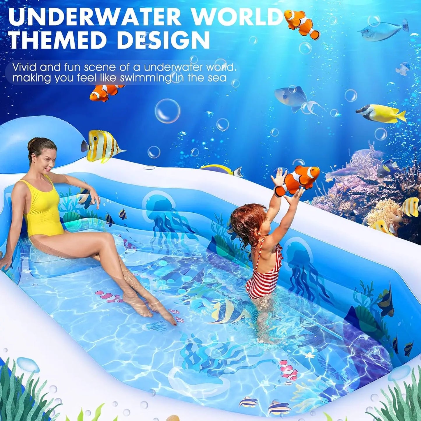 Swimming Blow Up Pool With Seats, Backrest