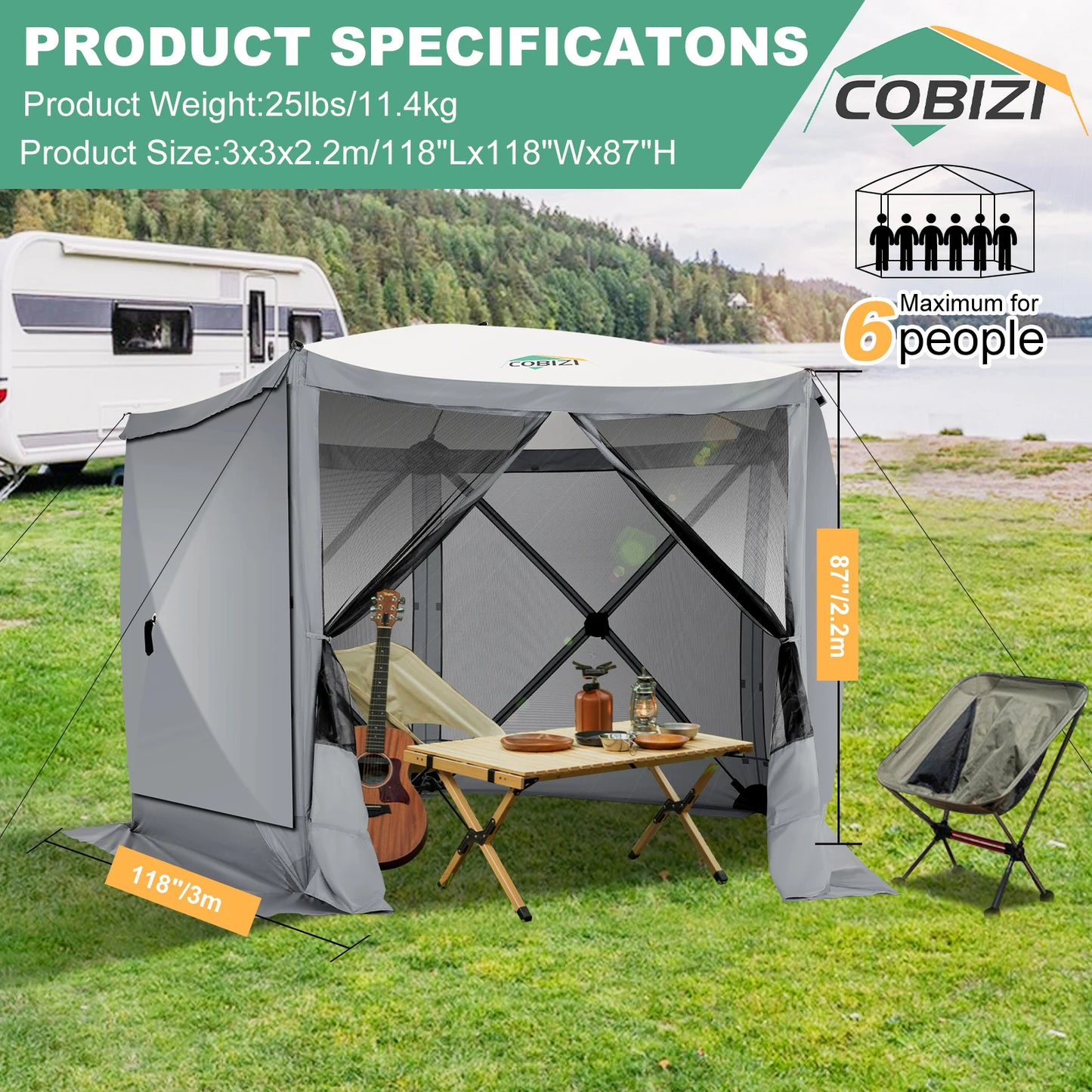 10x10ft, 5 Sided Portable Pop-up Canopy Shelter Tent with Mesh Windows