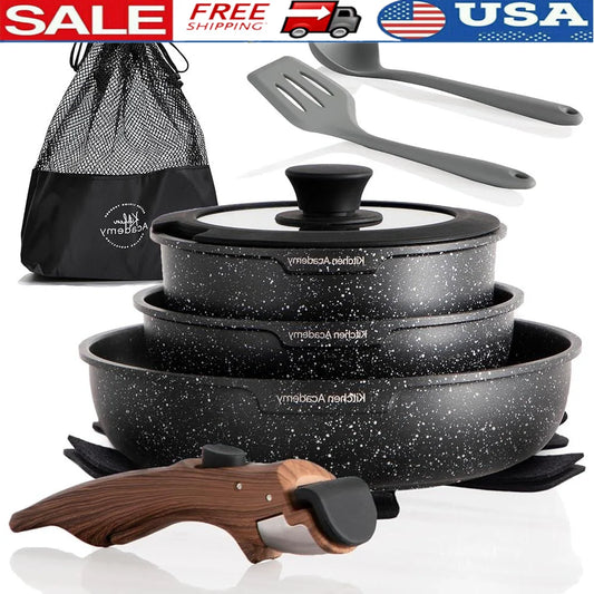 10 Piece Non Stick Induction Cookware Set Detachable Handle