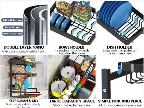 Over The Sink Dish Drying Rack (Expandable Height and Length)