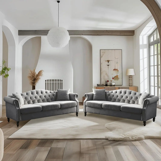 Chesterfield Velvet Sofa Set