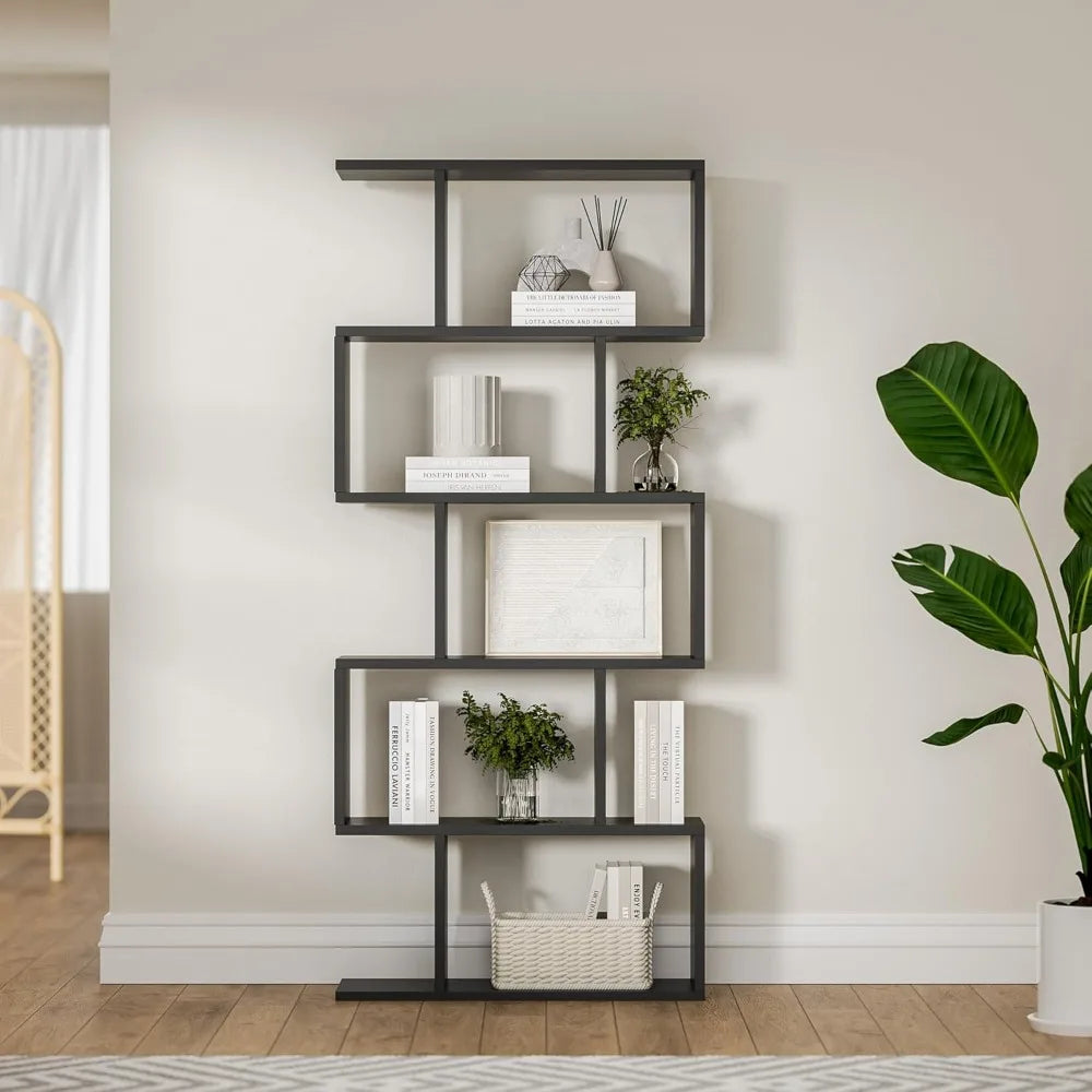 Black 5-Tier Geometric Bookcase,