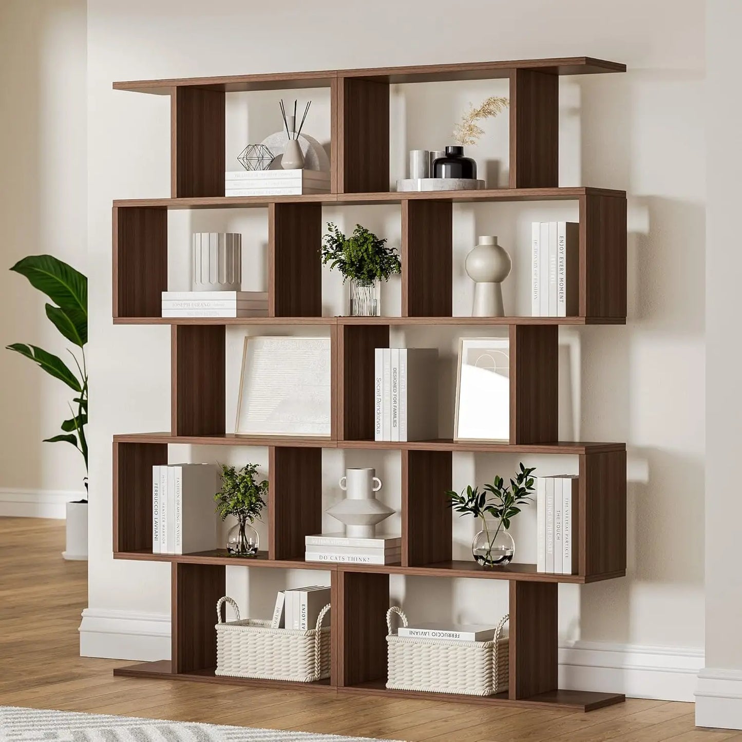 Black 5-Tier Geometric Bookcase,
