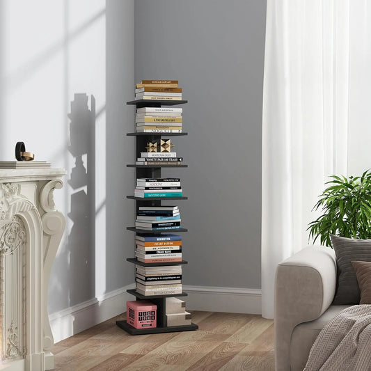 8-Tier Bookcase, Narrow Spine Book Shelf for Small Space