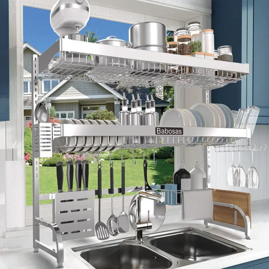 Over The Sink Dish Drainer Drying Rack, 3 Tier Adjustable