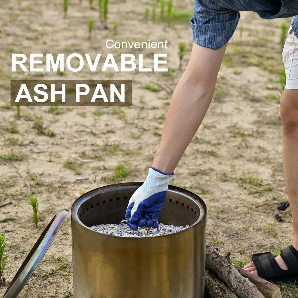 Stainless Wood Burning Fireplace with Grill and Removable Ash Pan