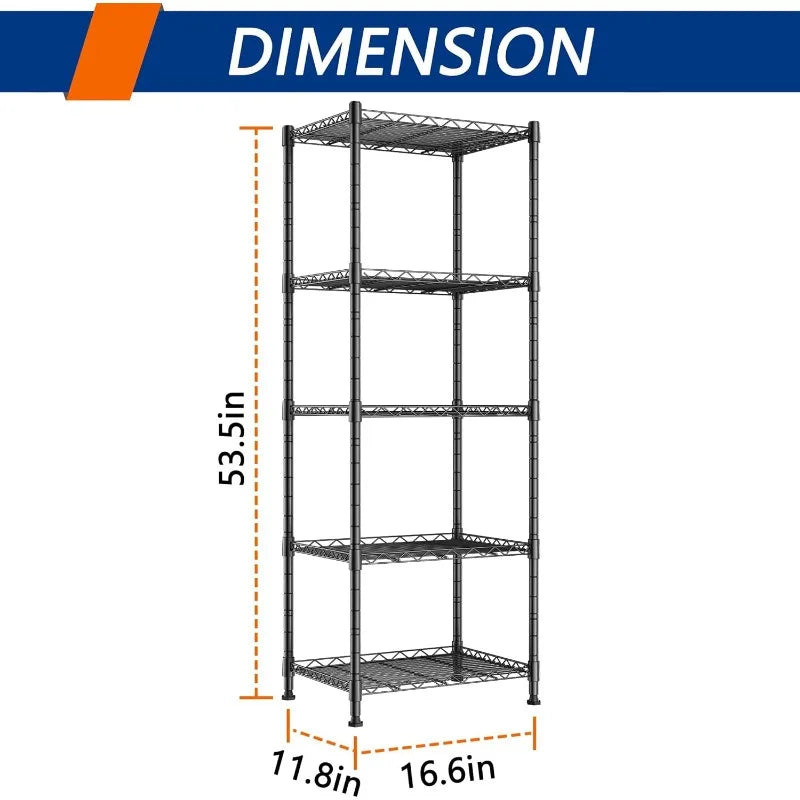 5-Wire Shelving Metal Storage Rack Adjustable Shelves