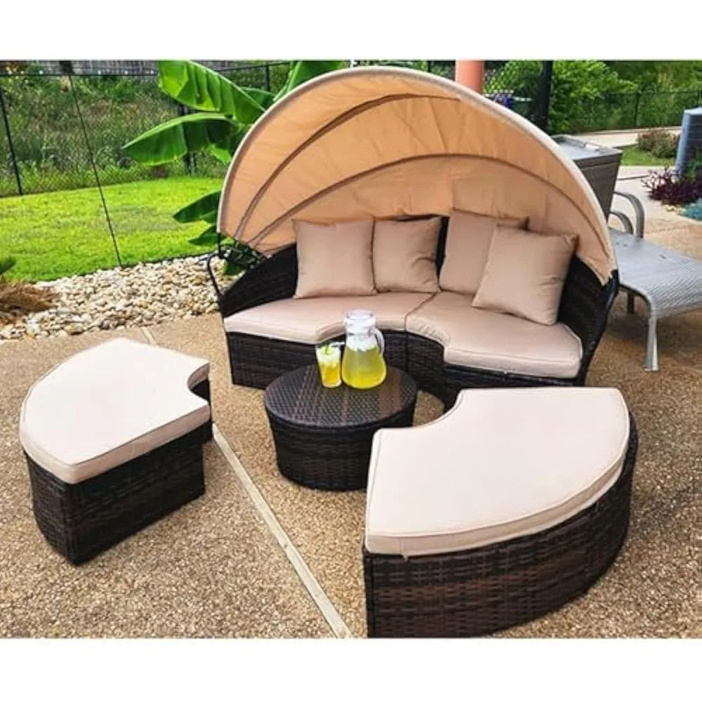 Outdoor Patio Round Daybed with Retractable Canopy