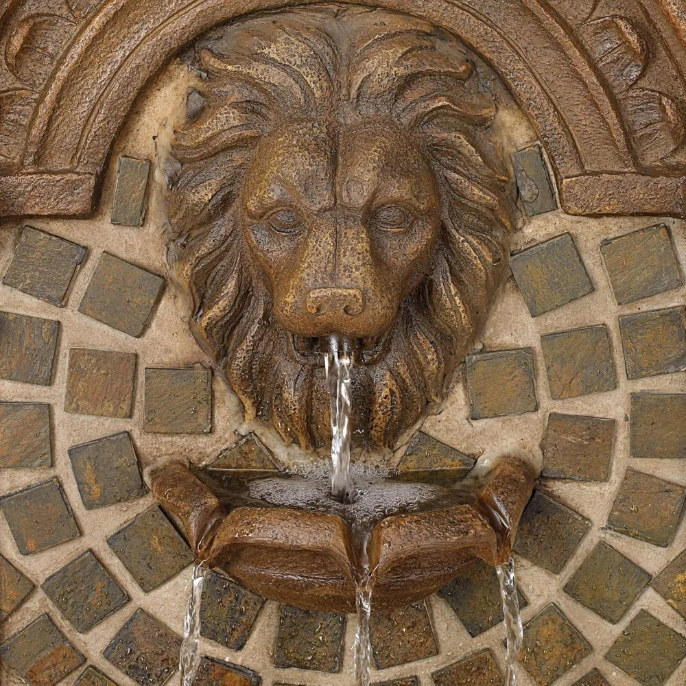 Royal Lions Head Mediterranean Outdoor 3 Tiered Wall Water Fountain