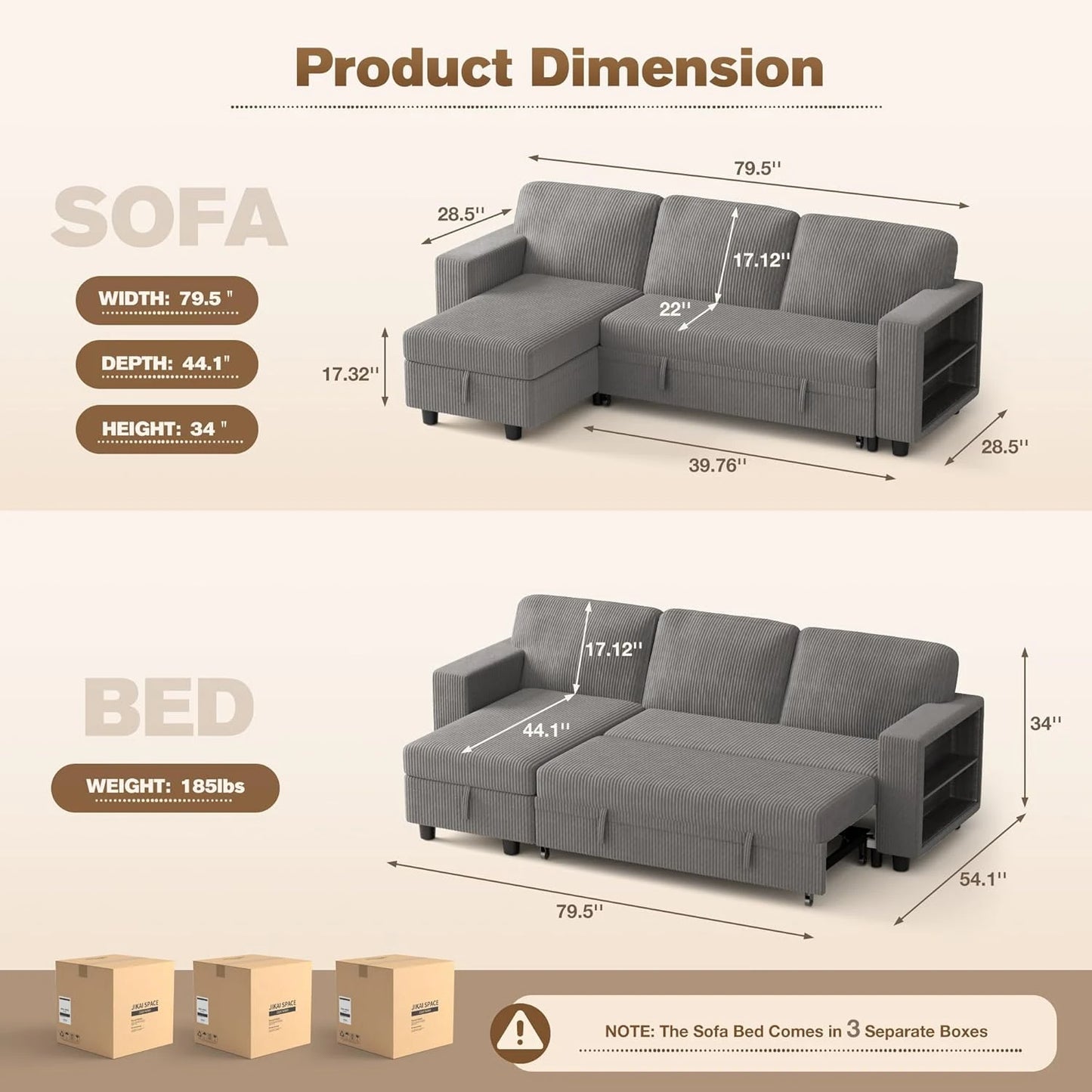 Convertible Sectional Couch for Living Room with Pull Out Sleeper