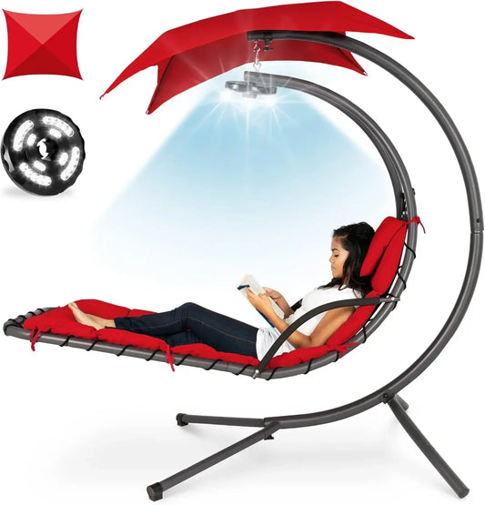 Hanging LED-Lit Curved Chaise Lounge Swing Chair