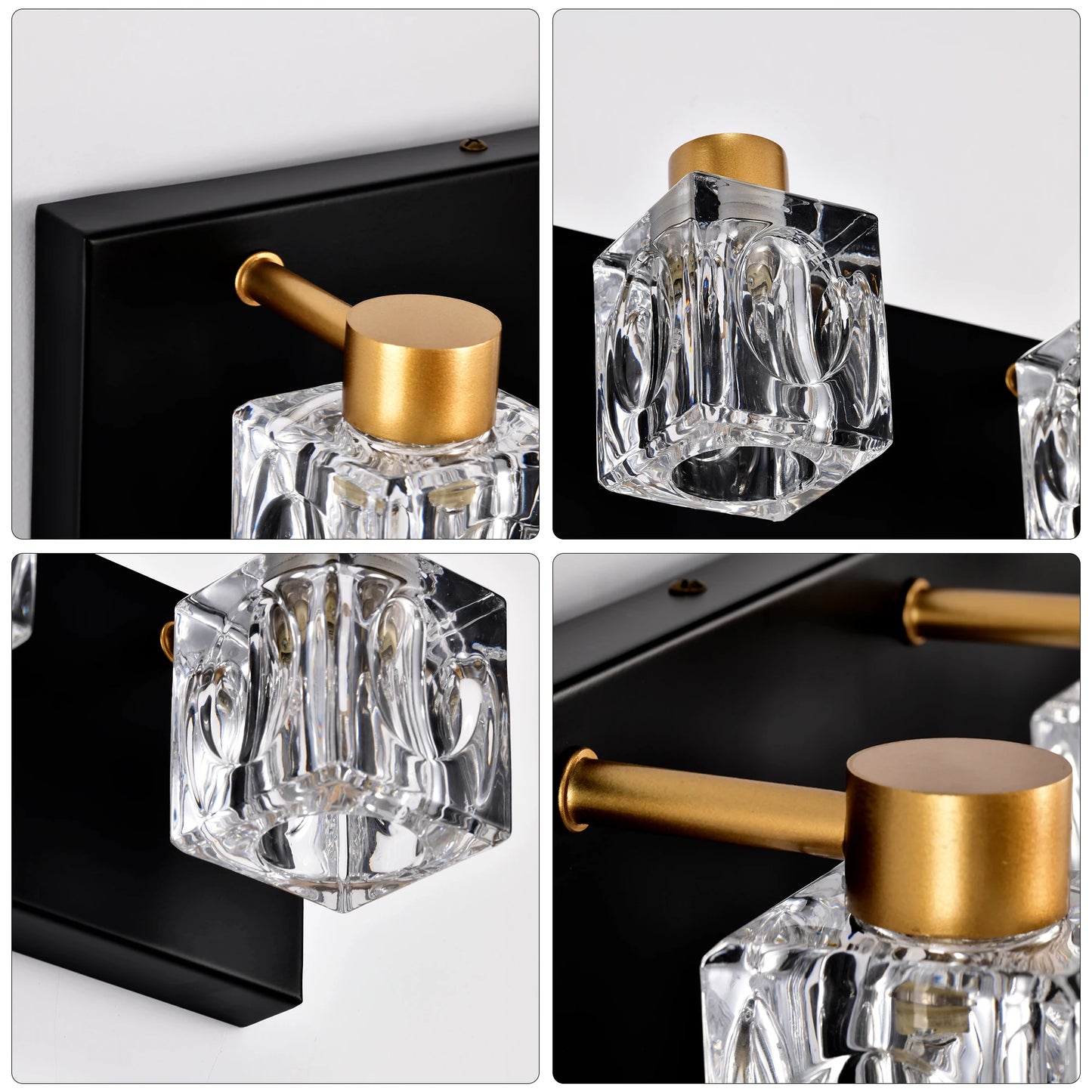 4-Light Matte Black + Gold Bathroom Light Fixtures