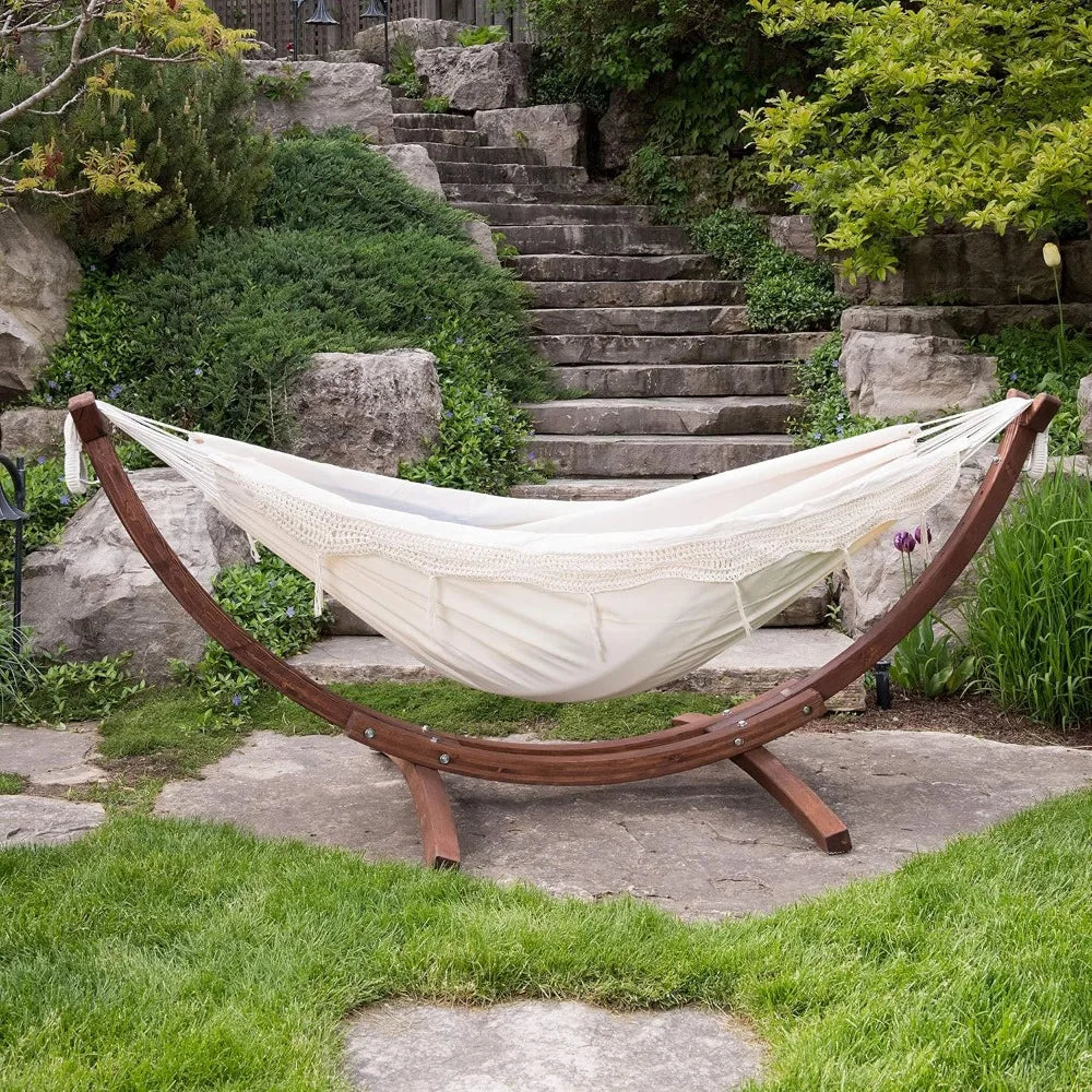 Double Cotton Hammock with Solid Pine Arc Stand