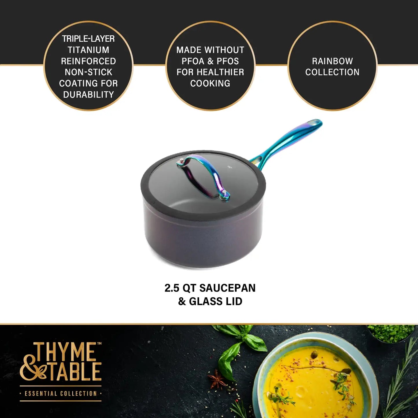 Non-Stick 2.5 QT Signature Sauce Pan with Glass Lid