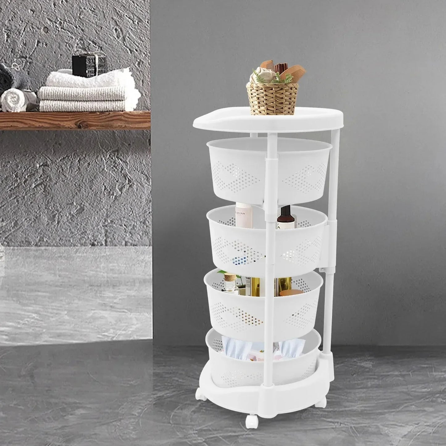 White Storage Basket with Wheels