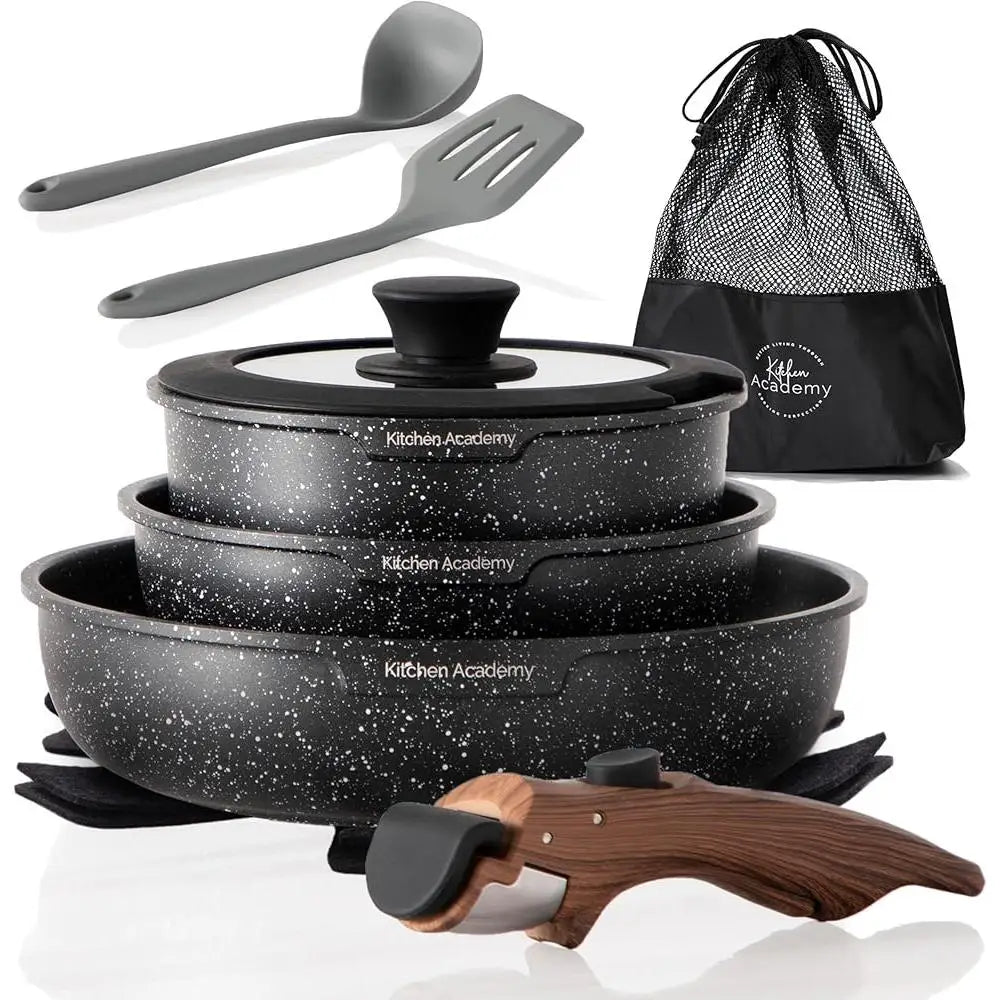 10 Piece Non Stick Induction Cookware Set Detachable Handle