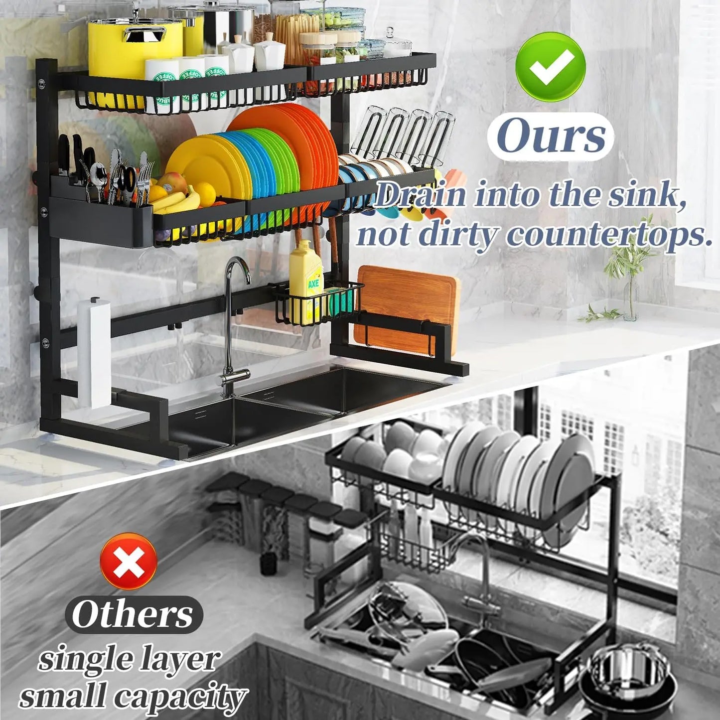 Over The Sink Dish Drying Rack (Expandable Height and Length)