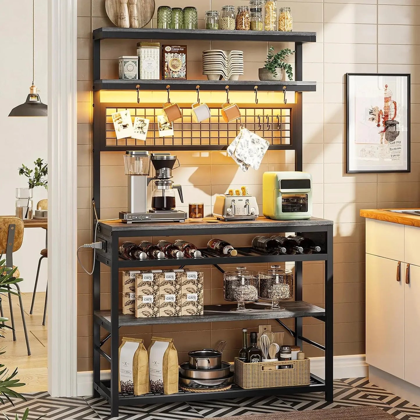 Bakers Rack with Power Outlet, 6-Tier