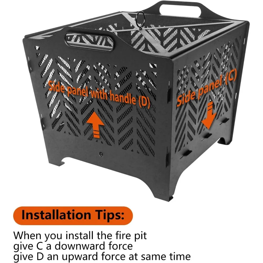 Portable Outdoor Fire Pit with Grill and Storage Bag