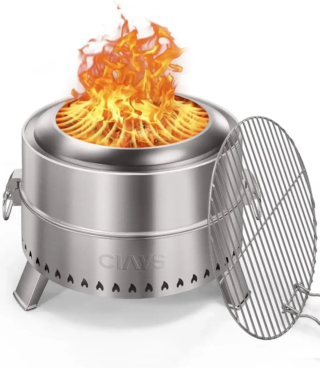 Large Patio Fire Pit with Steel Grill Rack & Fire Poker