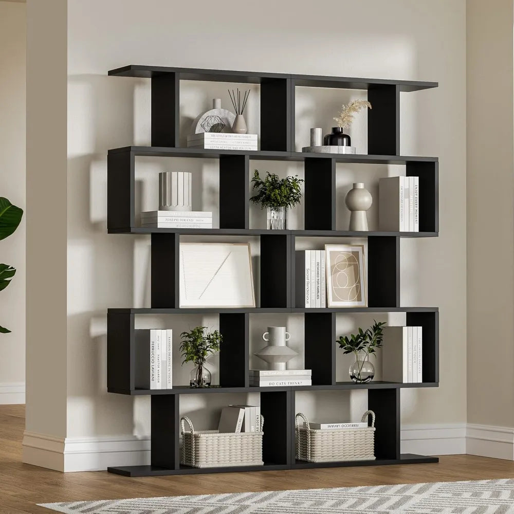 Black 5-Tier Geometric Bookcase,