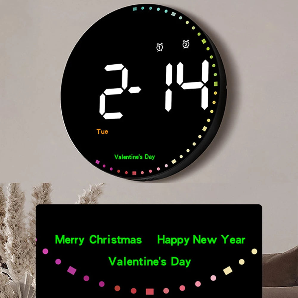 Remote Control 10 inch Colorful Led Wall Calendar Clock