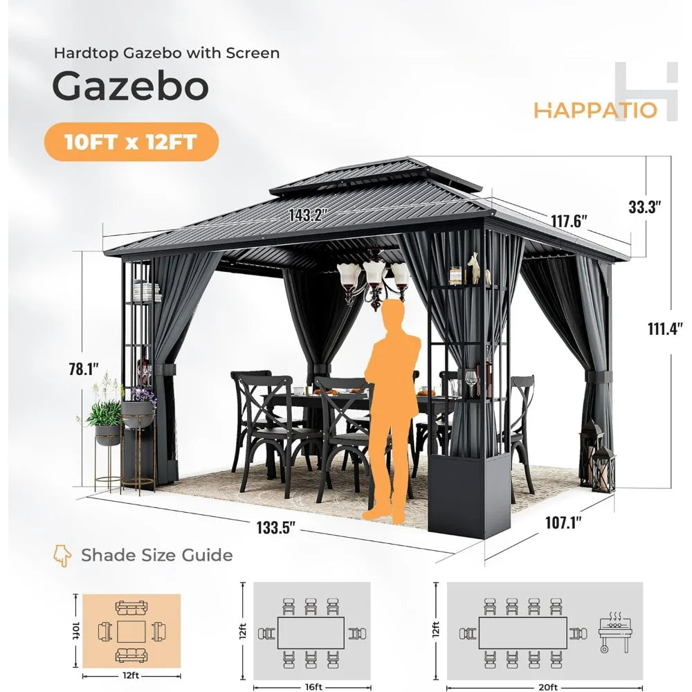 10 x12 Hardtop Gazebo, with Netting and Curtains