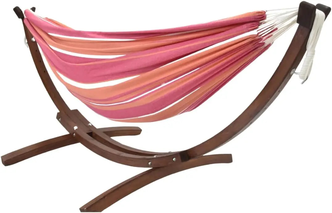 Double Cotton Hammock with Solid Pine Arc Stand