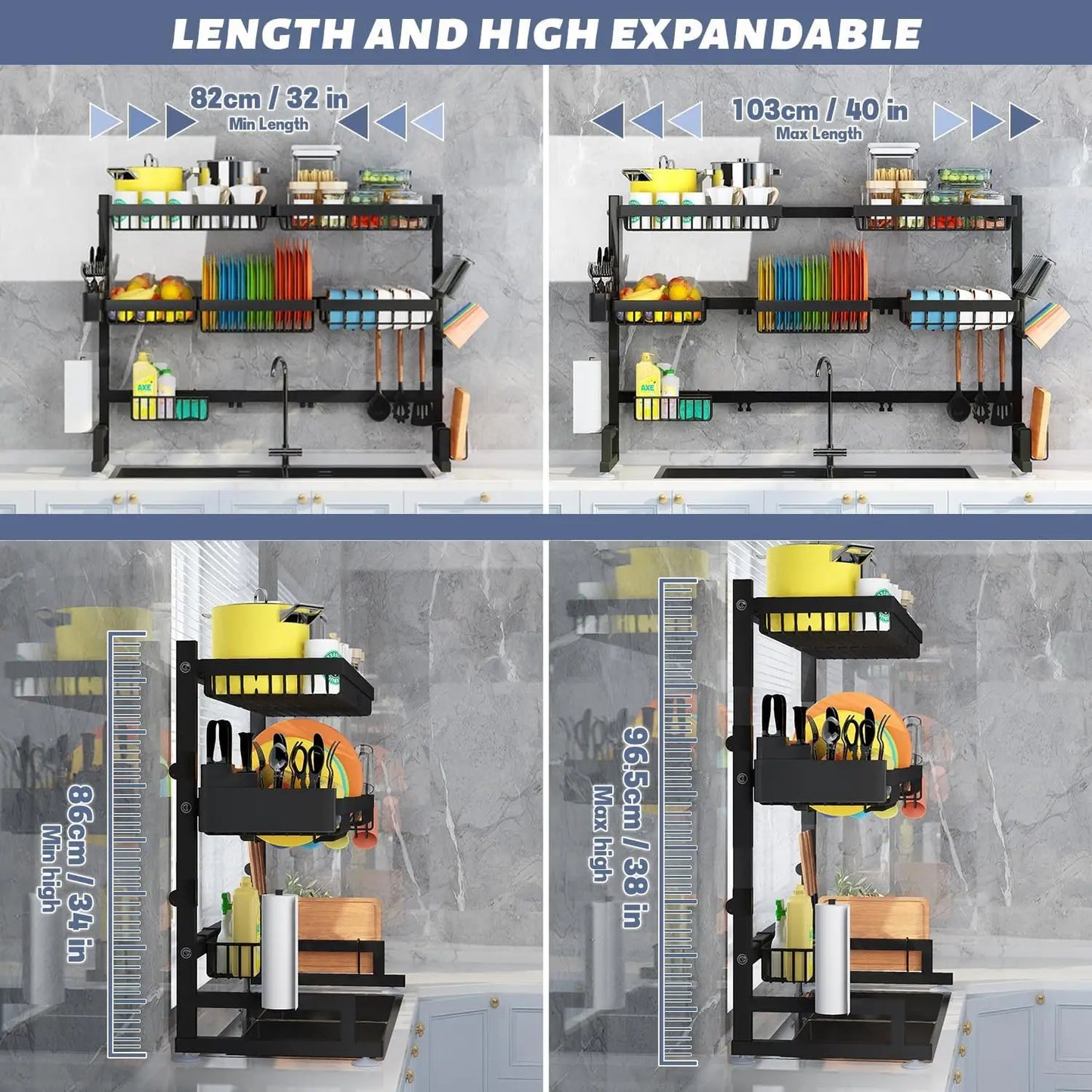 Over The Sink Dish Drying Rack (Expandable Height and Length)