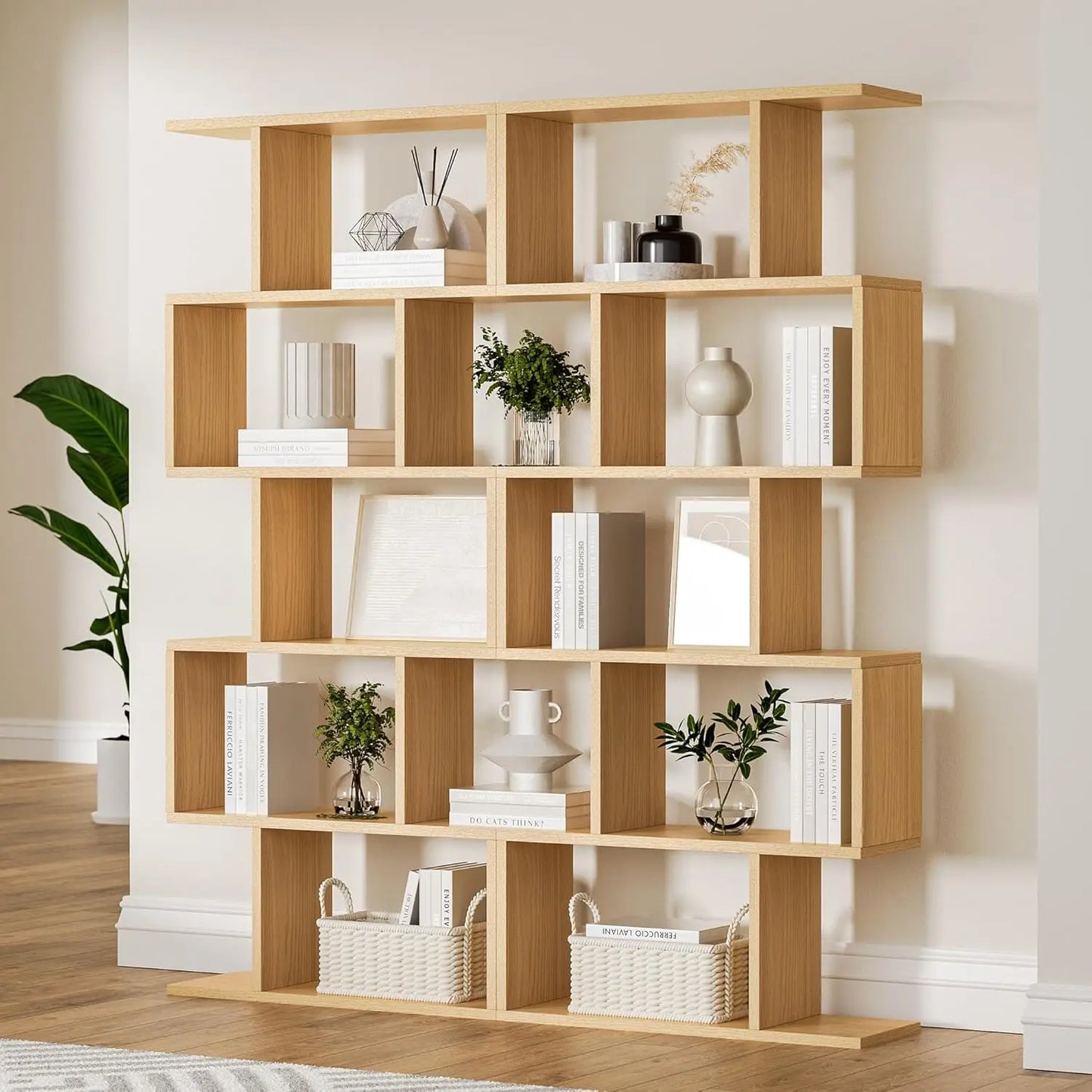 Black 5-Tier Geometric Bookcase,