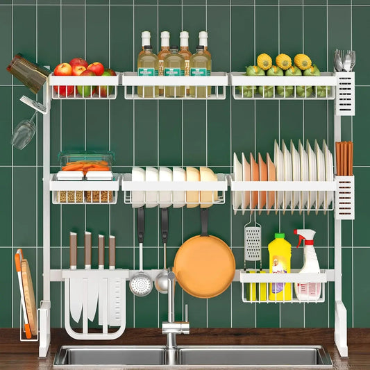 Adjustable Over Sink Dish Drying Rack 3 Tier