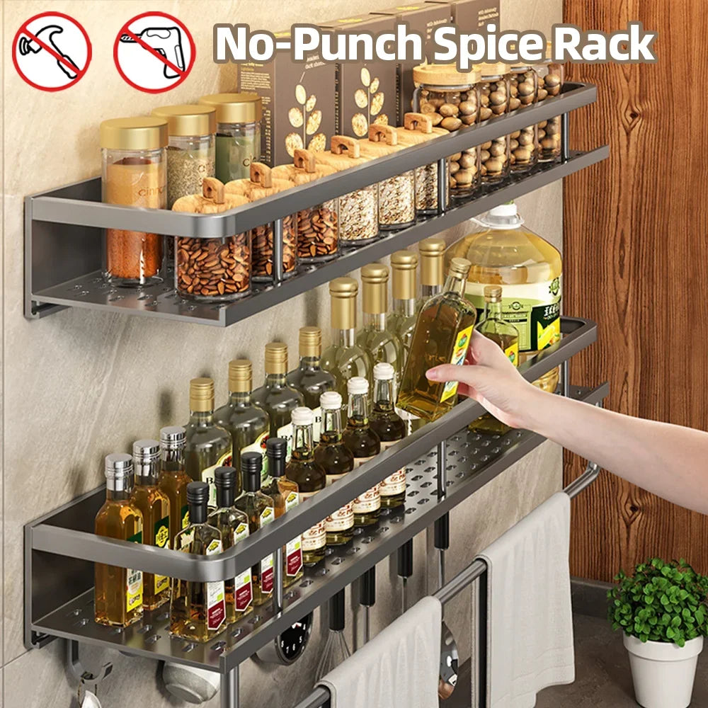 Wall Mounted Spice Rack No Drilling Kitchen Spice Organizer