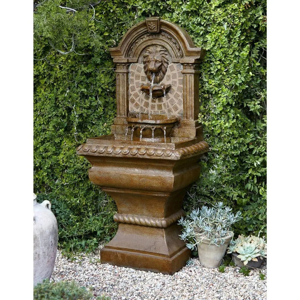 Royal Lions Head Mediterranean Outdoor 3 Tiered Wall Water Fountain