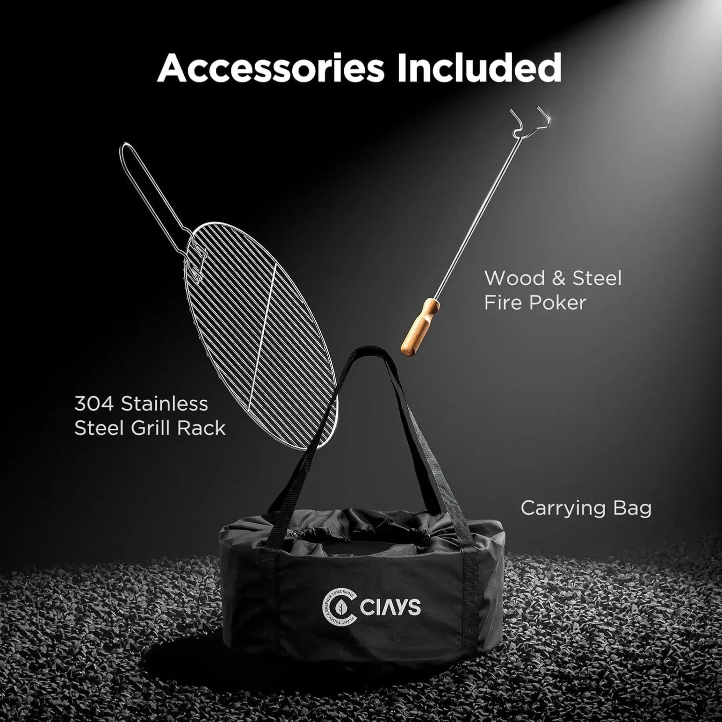 Large Patio Fire Pit with Steel Grill Rack & Fire Poker